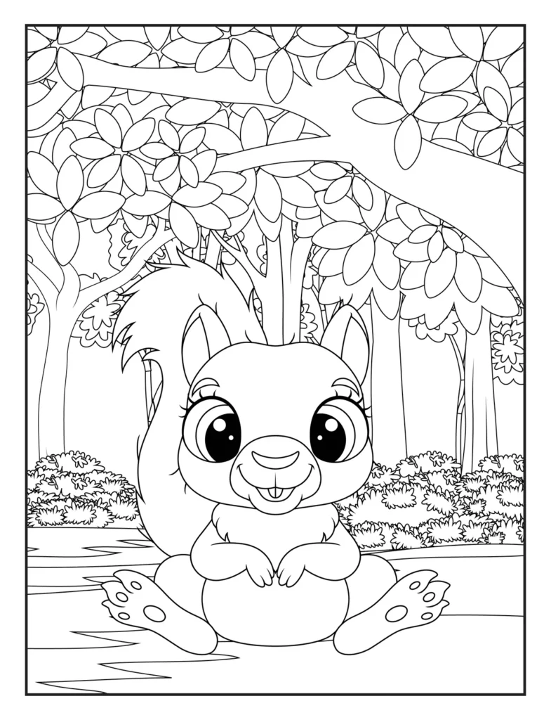 Cute Squirrel Coloring Page for Kids (2)