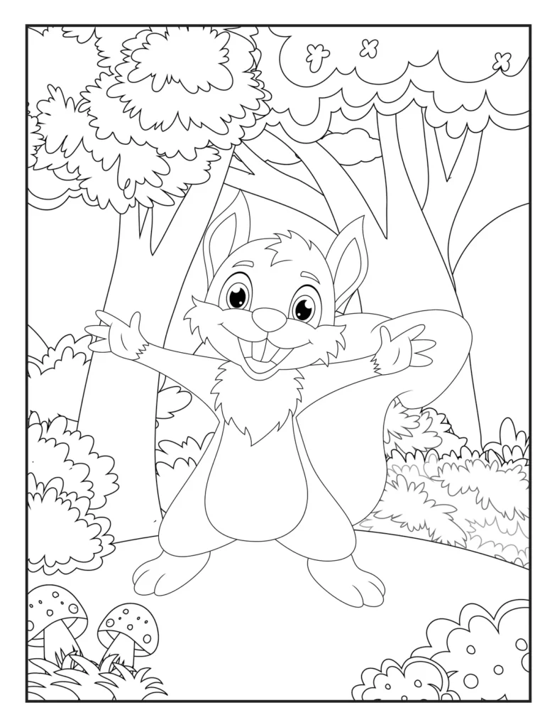 Cute Squirrel Coloring Page for Kids (2)