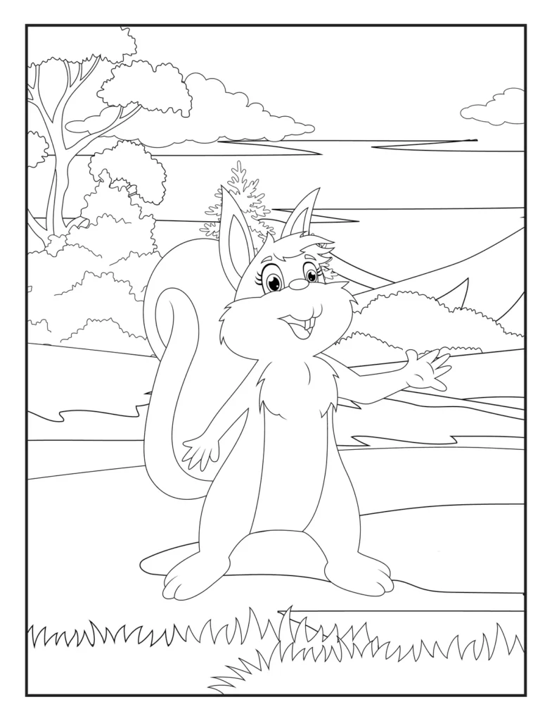 Cute Squirrel Coloring Page for Kids