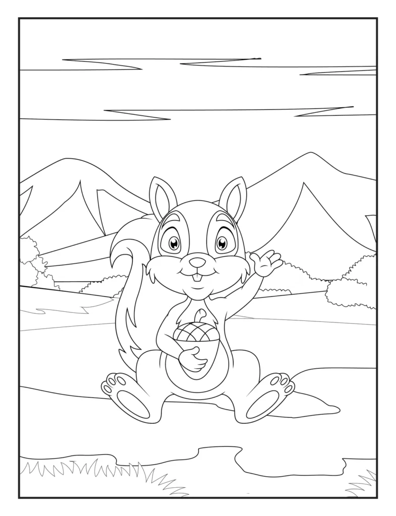 Cute Squirrel Coloring Page for Kids