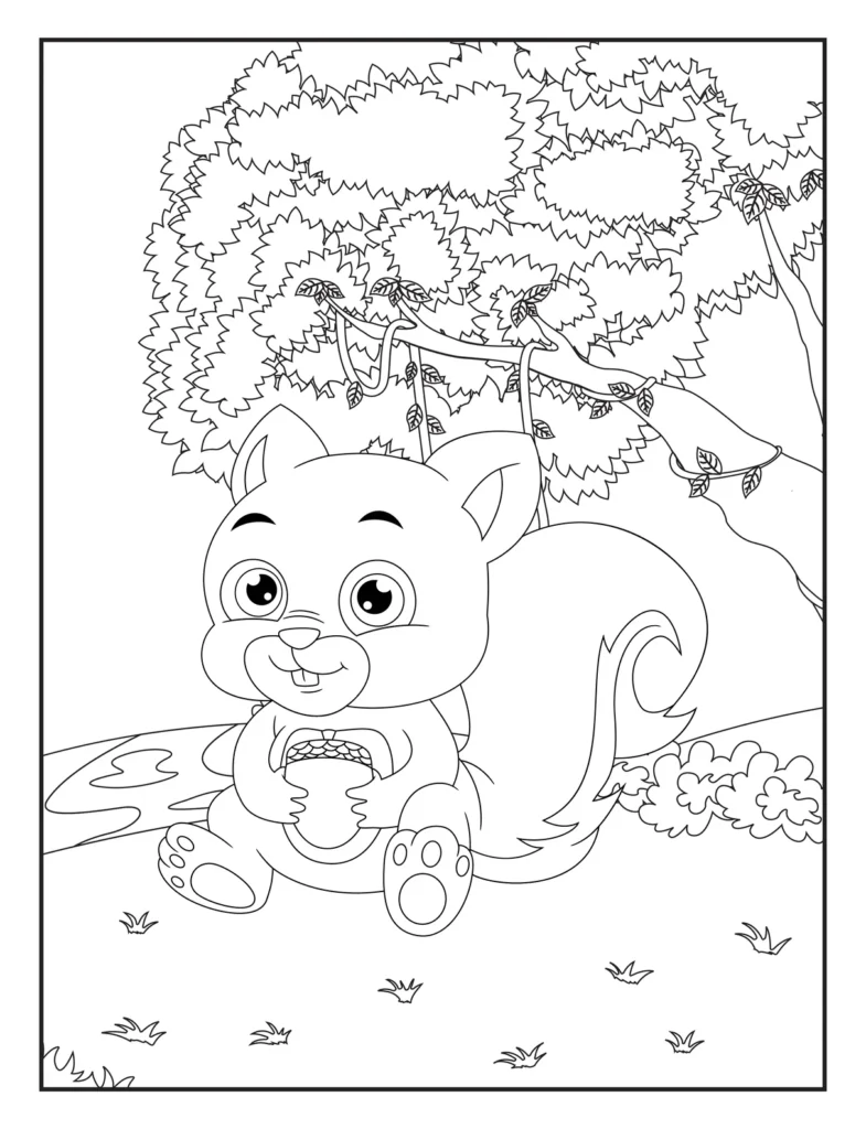 Cute Squirrel Coloring Page for Kids