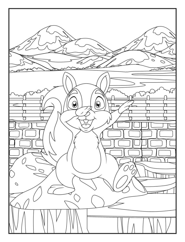 Cute Squirrel Coloring Page for Kids