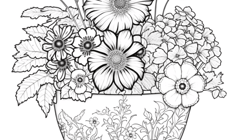 Flower Pot Coloring Pages