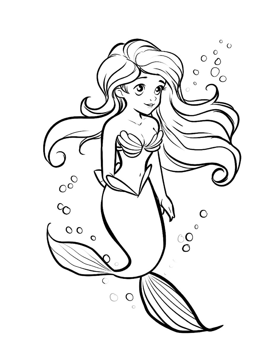 Cute Mermaid Coloring Pages for Kids_3846