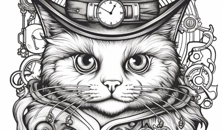 Free Steampunk Cat Coloring Pages For Adults