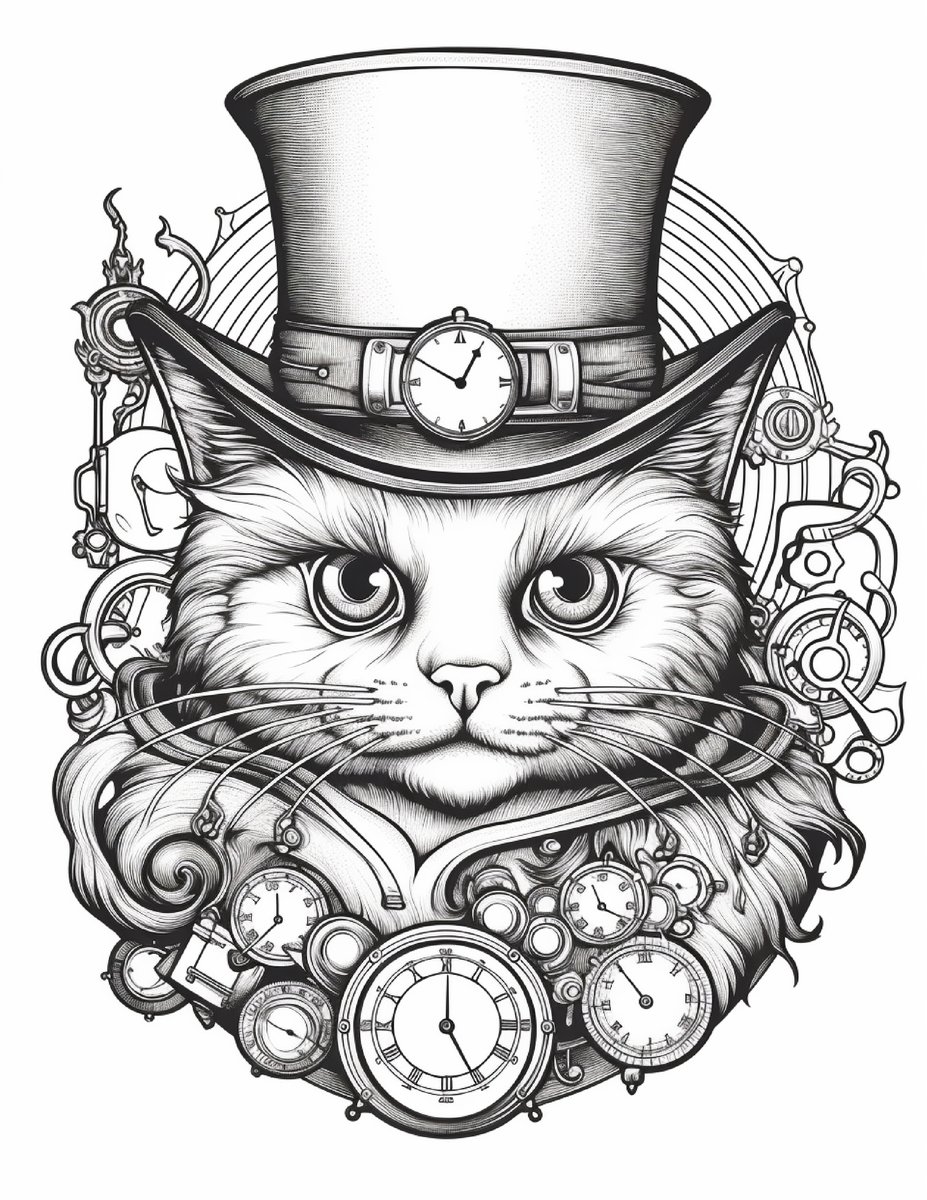 Free Steampunk Cat Coloring Pages For Adults_1707
