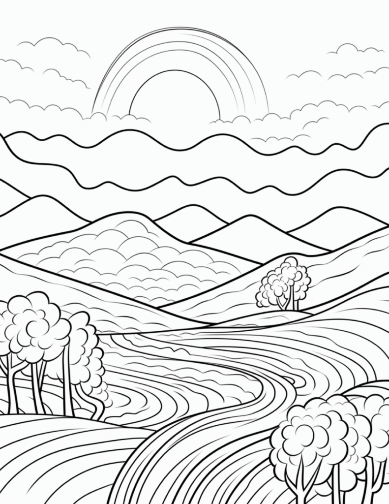 Minimalist Landscape Coloring Pages (Printable)