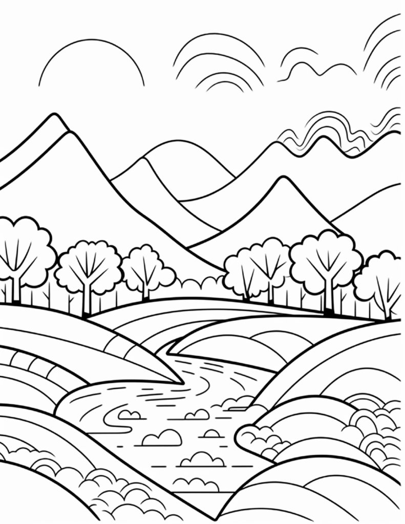 Minimalist Landscape Coloring Pages (Printable)