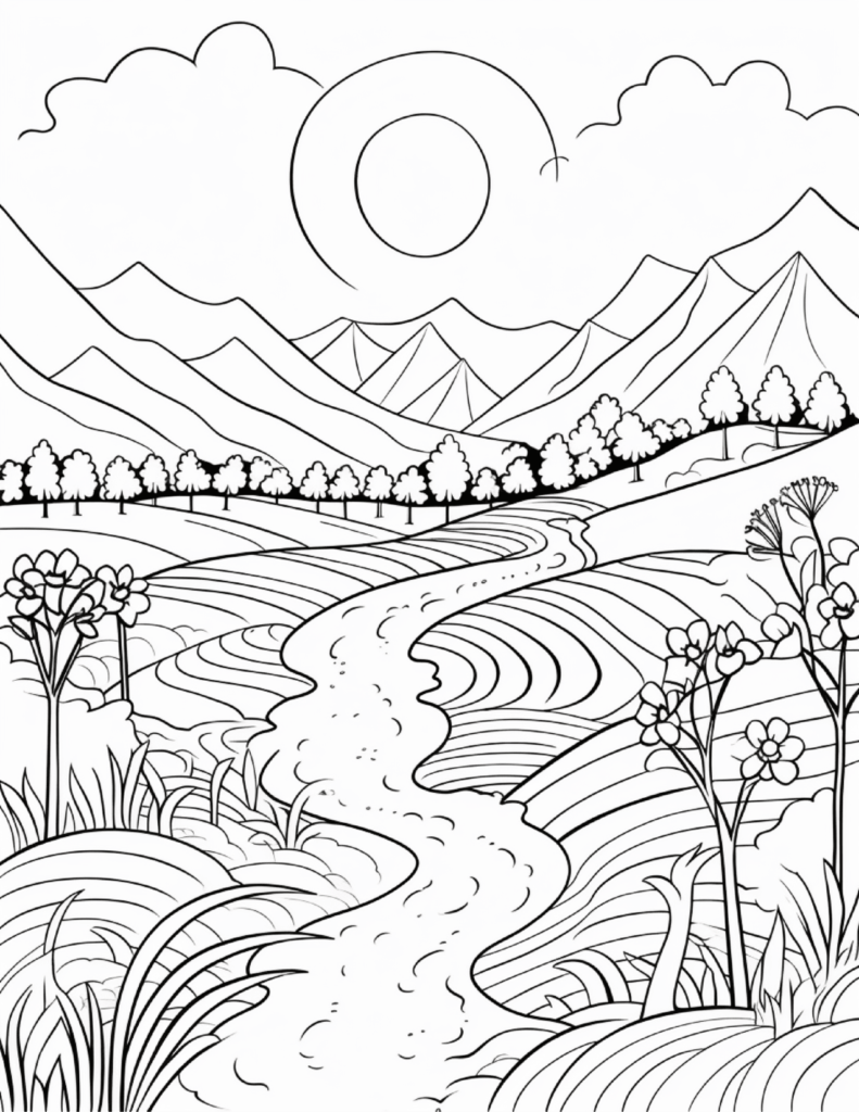 Minimalist Landscape Coloring Pages (Printable)