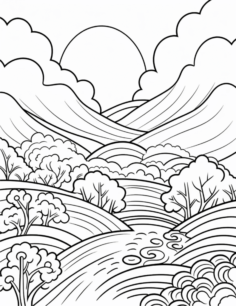 Minimalist Landscape Coloring Pages (Printable)