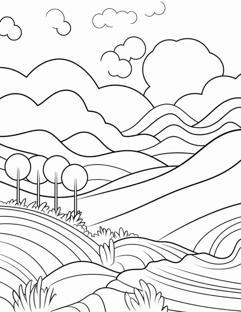 Minimalist Landscape Coloring Pages (Printable)