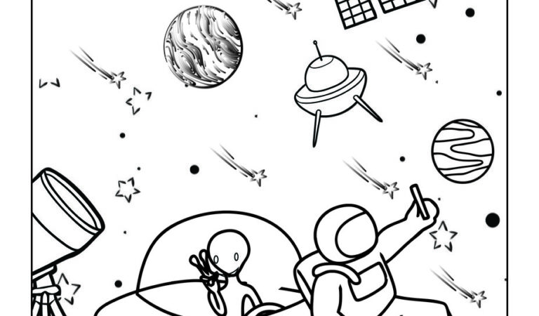 Space Coloring Pages with Book