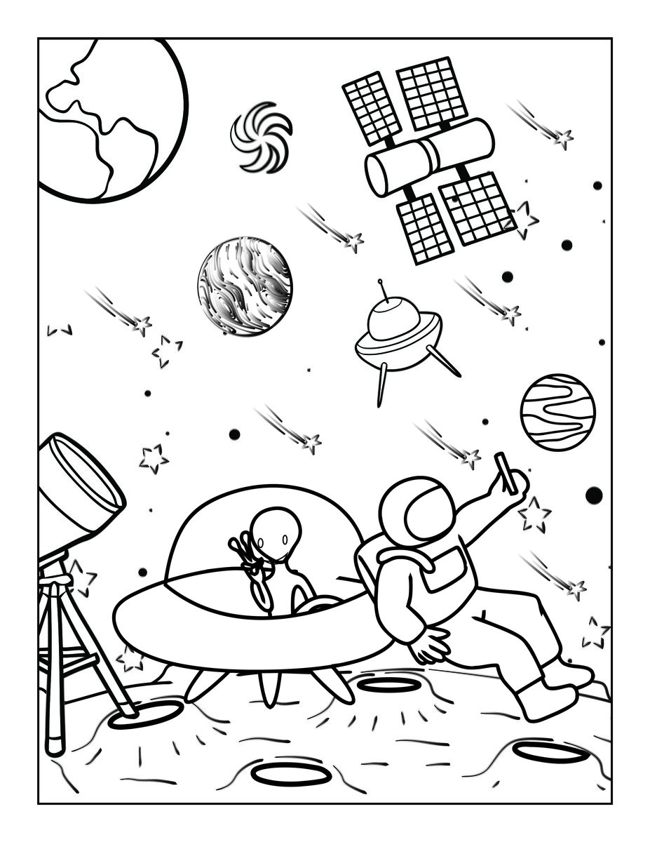 Space Coloring Pages with Book _9702