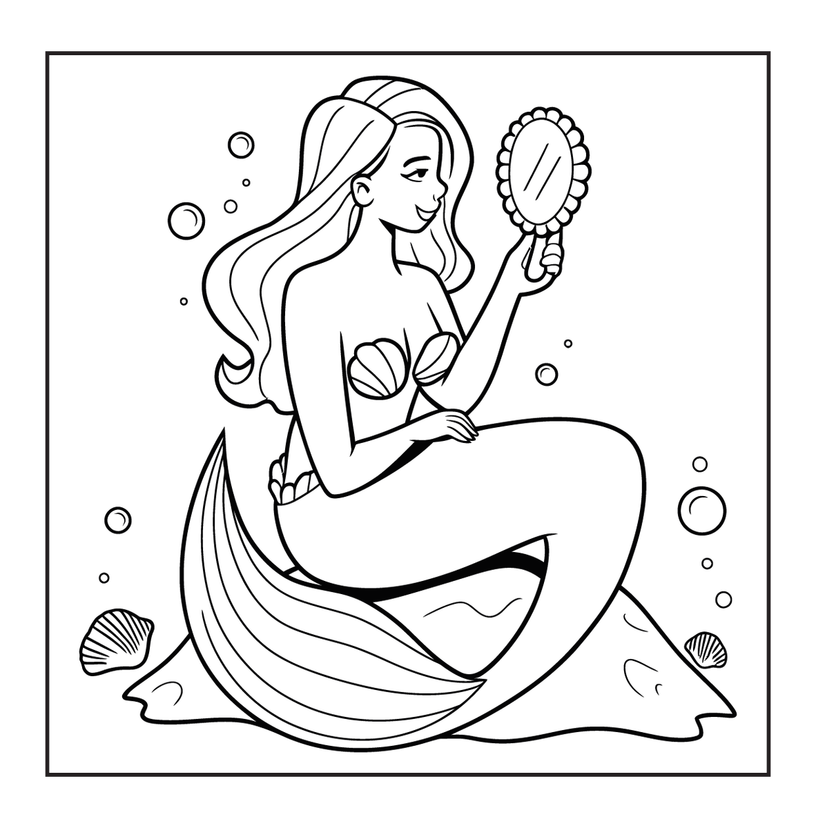 Bold and Easy Cute Mermaid Coloring Page Graphics _1686
