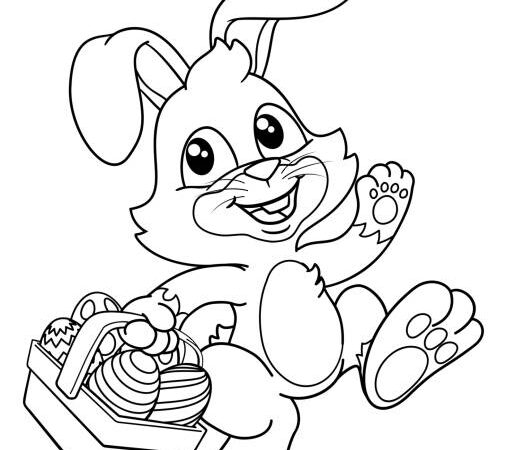 Coloring page easter bunny with basket and eggs