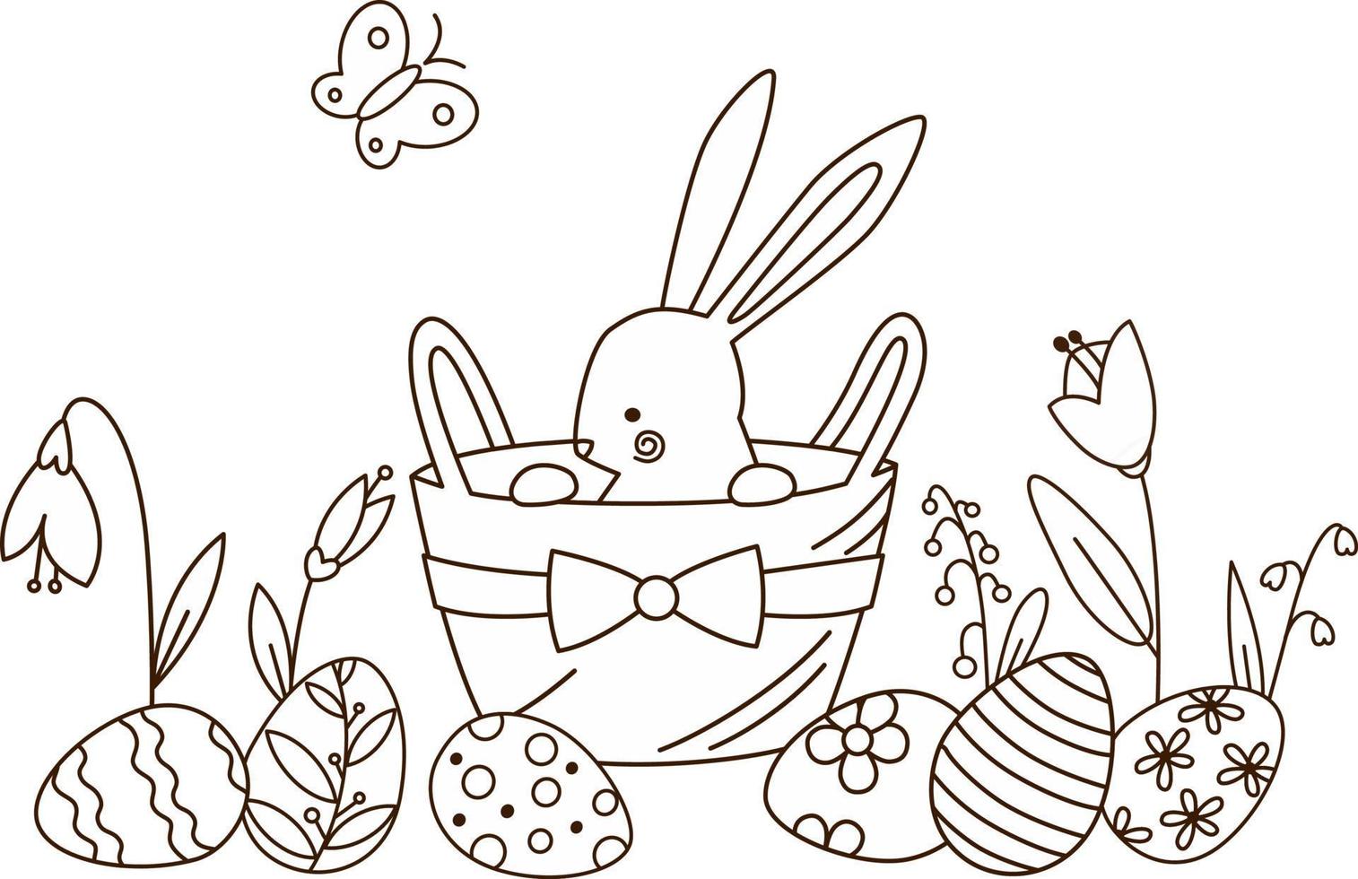 easter bunny with basket and eggs coloring page_4655