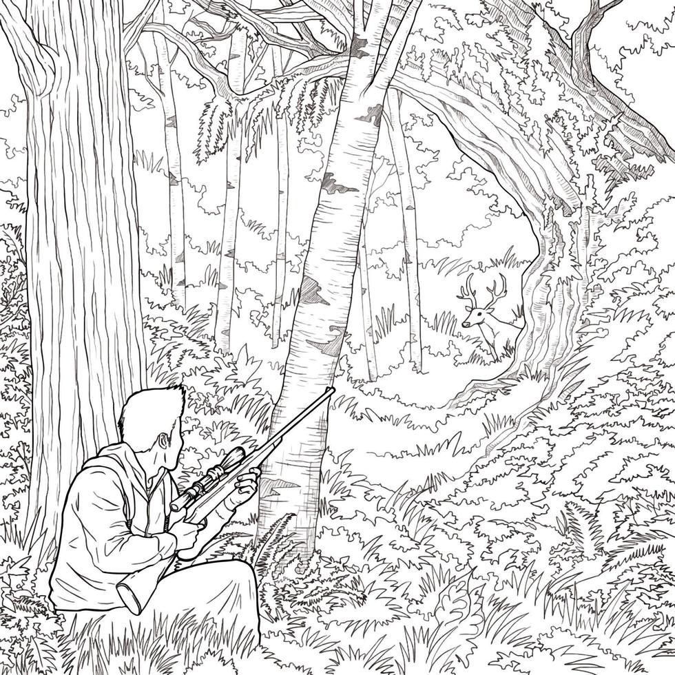 girl hunting rifle black and white coloring page_4405