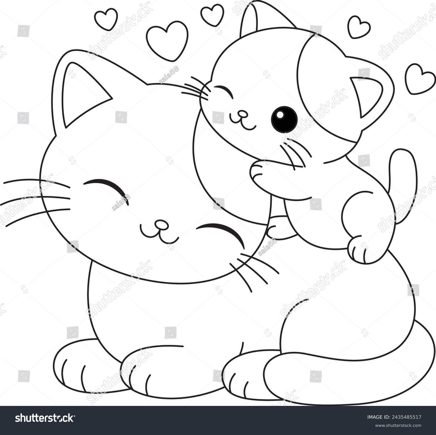 mommy cats with baby kittens with cute eyes coloring page_3563