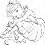 Beautiful little ballerina girl outline coloring page