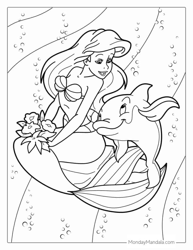 coloring page mermaid and dolphin_5111