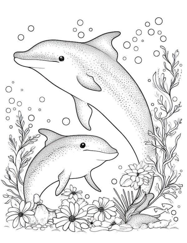 dolphin coloring page adults printable