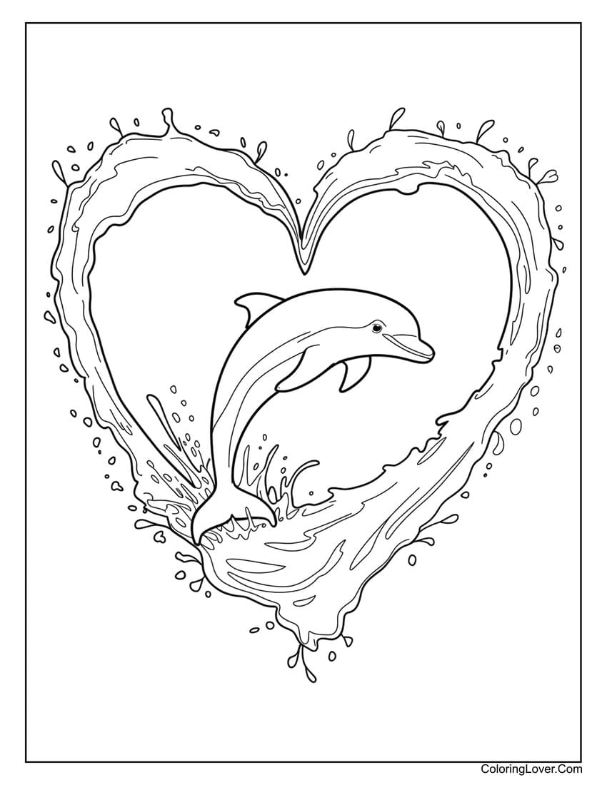 dolphin coloring pages jumping in a heart_7875