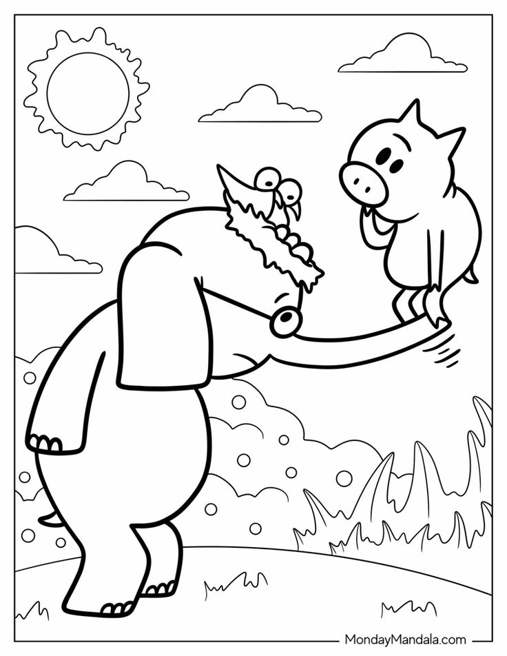 elephant and piggie coloring page hand fan coloring page_6566
