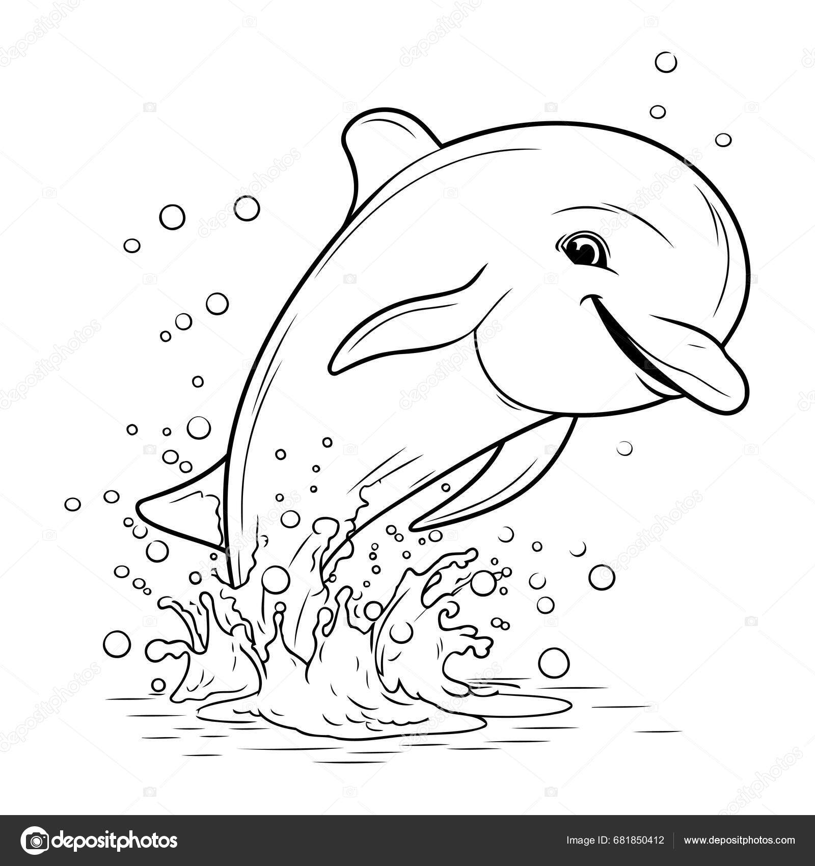 Coloring Page Outline Of a dolphin jumping out of the water