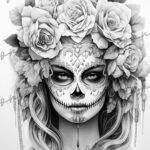 coloring pages skull ladies with roses_4750