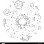 free coloring pages vector graphic illustration of zodiac circle with suns in the middle_8145