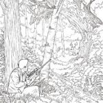 girl hunting rifle black and white coloring page_7914