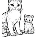 mommy cats with baby kittens with cute eyes coloring page