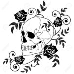 skull with vines colour coloring pages_7167