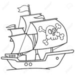 Coloring Page Outline Of Cartoon pirate ship. Sailboat with blac