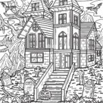 halloween color pages haunted house_3451