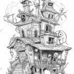 halloween haunted house coloring page_2138